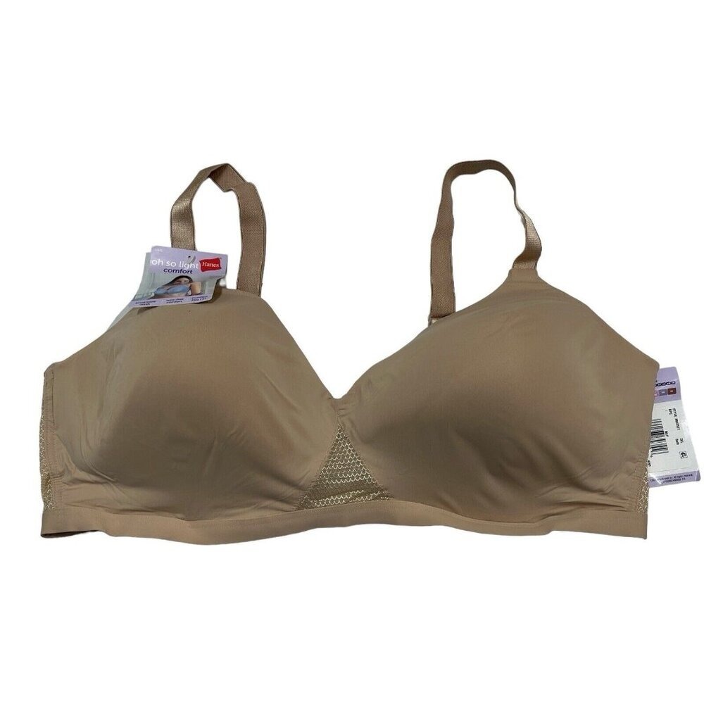 Hanes Bra Nude Oh So Light Comfort Beige Wireless Light Padding Size 3XL Neutral